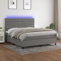 vidaXL Cama box spring colchón y luces LED tela gris oscuro 180x200 cm