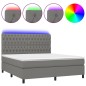 vidaXL Cama box spring colchón y luces LED tela gris oscuro 180x200 cm