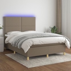 vidaXL Cama box spring colchón y luces LED tela gris taupe 140x200 cm