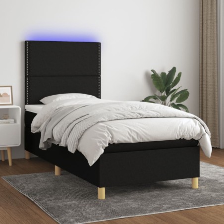 vidaXL Cama box spring colchón y luces LED tela negro 100x200 cm