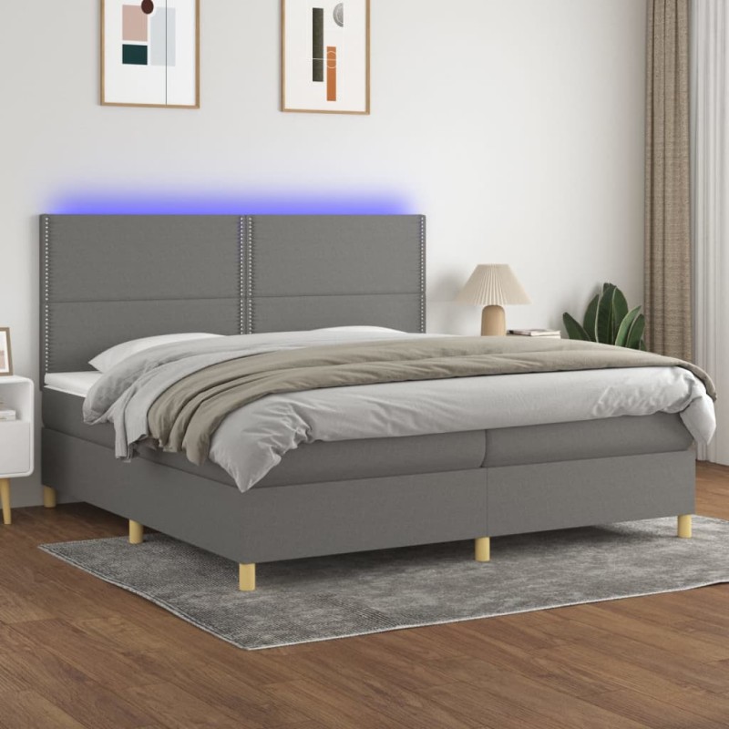 vidaXL Cama box spring colchón y luces LED tela gris claro 200x200 cm vidaXL Cama box spring colchón y luces LED tela gris claro 200x200 cm