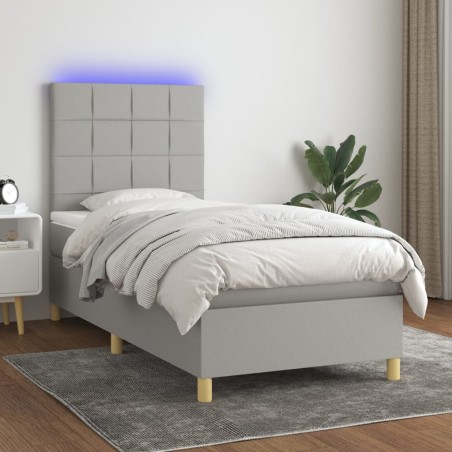 vidaXL Cama box spring colchón y luces LED tela gris claro 80x200 cm