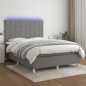 vidaXL Cama box spring colchón y luces LED tela gris oscuro 140x200 cm
