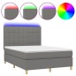 vidaXL Cama box spring colchón y luces LED tela gris oscuro 140x200 cm