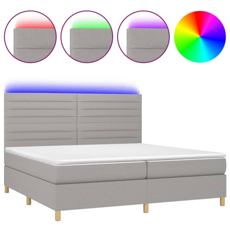 vidaXL Cama box spring con colchón tela y LED gris claro 200x200 cm vidaXL Cama box spring con colchón tela y LED gris claro 200x200 cm