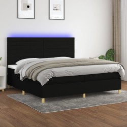 vidaXL Cama box spring colchón y luces LED tela negro 200x200 cm