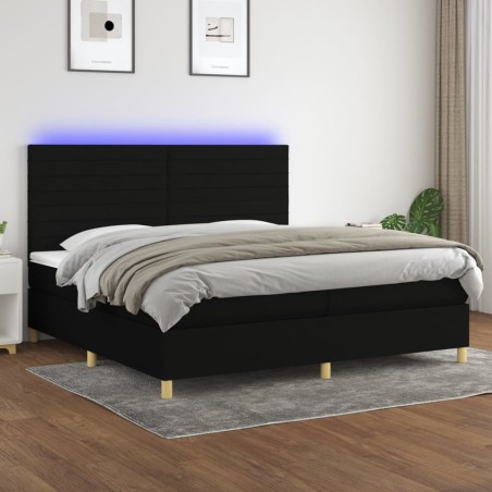 vidaXL Cama box spring colchón y luces LED tela negro 200x200 cm