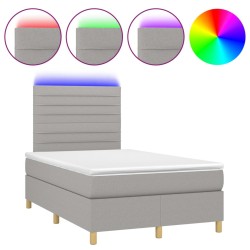 vidaXL Cama box spring con colchón tela y LED gris claro 120x200 cm