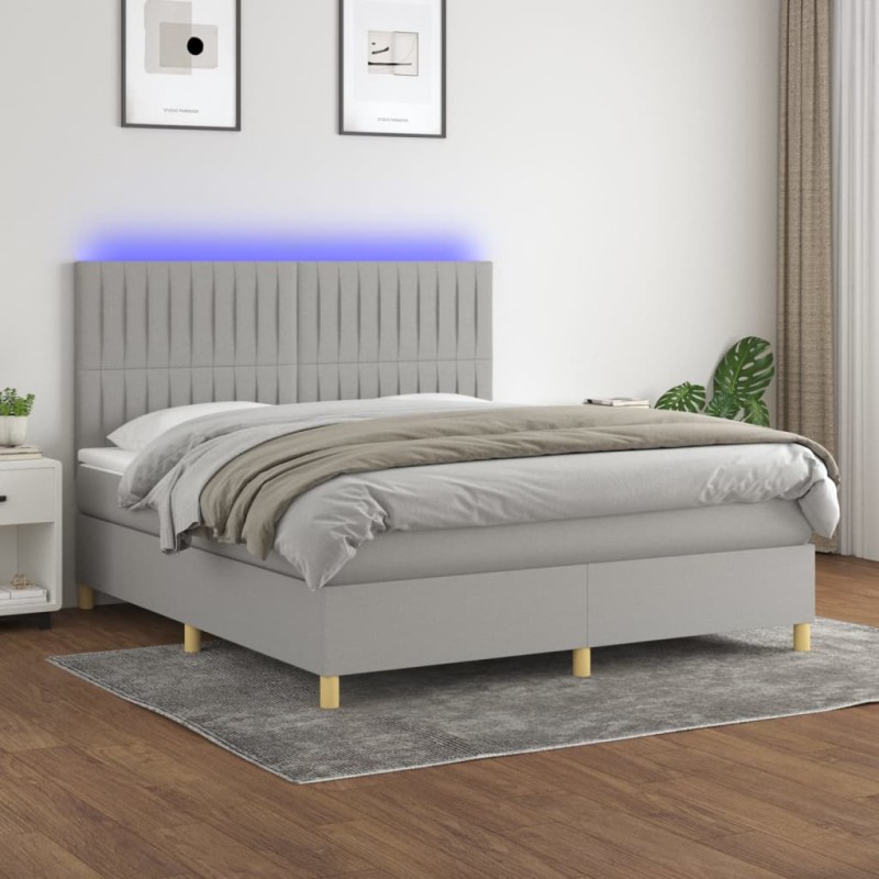 vidaXL Cama box spring colchón y luces LED tela gris claro 160x200 cm vidaXL Cama box spring colchón y luces LED tela gris claro 160x200 cm
