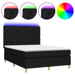 vidaXL Cama box spring colchón y luces LED tela negro 140x200 cm