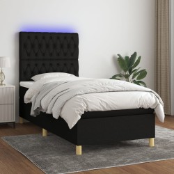 vidaXL Cama box spring colchón y luces LED tela negro 90x200 cm
