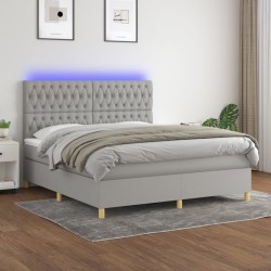 vidaXL Cama box spring colchón y luces LED tela gris claro 160x200 cm