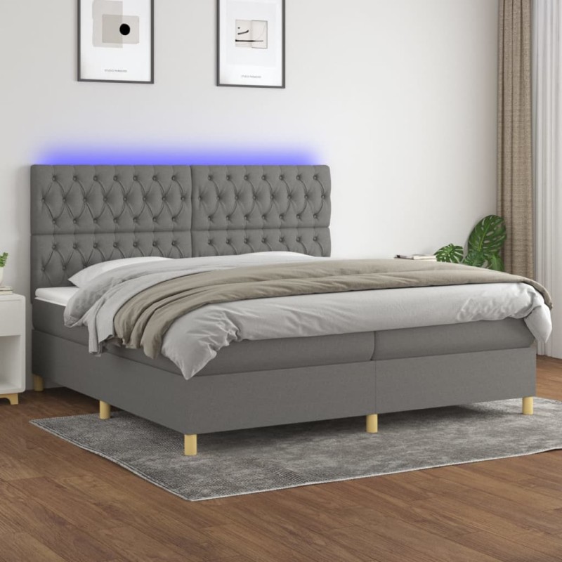 vidaXL Cama box spring colchón y luces LED tela gris claro 200x200 cm vidaXL Cama box spring colchón y luces LED tela gris claro 200x200 cm