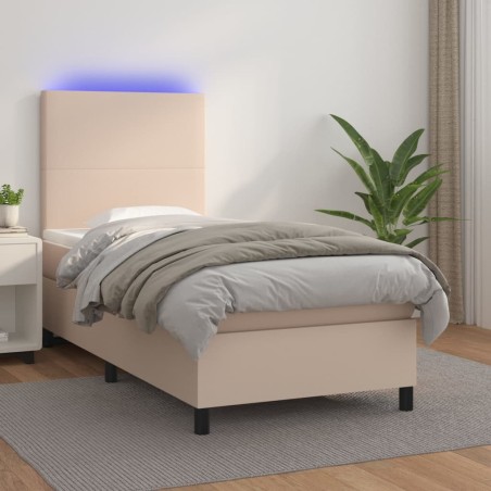 vidaXL Cama box spring colchón LED cuero sintético capuchino 80x200 cm