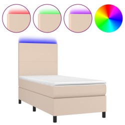 vidaXL Cama box spring colchón LED cuero sintético capuchino 80x200 cm
