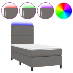 vidaXL Cama box spring y colchón LED cuero sintético gris 90x200 cm