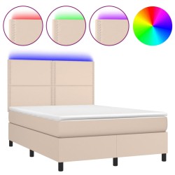 vidaXL Cama box spring colchón LED cuero sintético capuchino 140x190cm