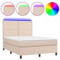 vidaXL Cama box spring colchón LED cuero sintético capuchino 140x190cm