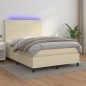 vidaXL Cama box spring colchón y LED cuero sintético crema 140x200 cm vidaXL Cama box spring colchón y LED cuero sintético crema 140x200 cm