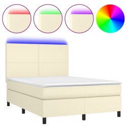 vidaXL Cama box spring colchón y LED cuero sintético crema 140x200 cm