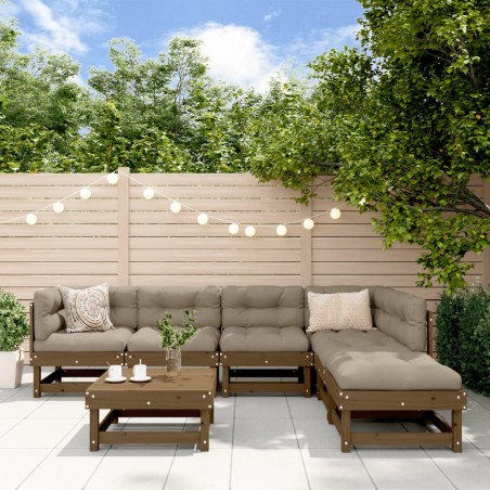 vidaXL Juego de muebles jardín 7 pzas madera maciza pino marrón miel