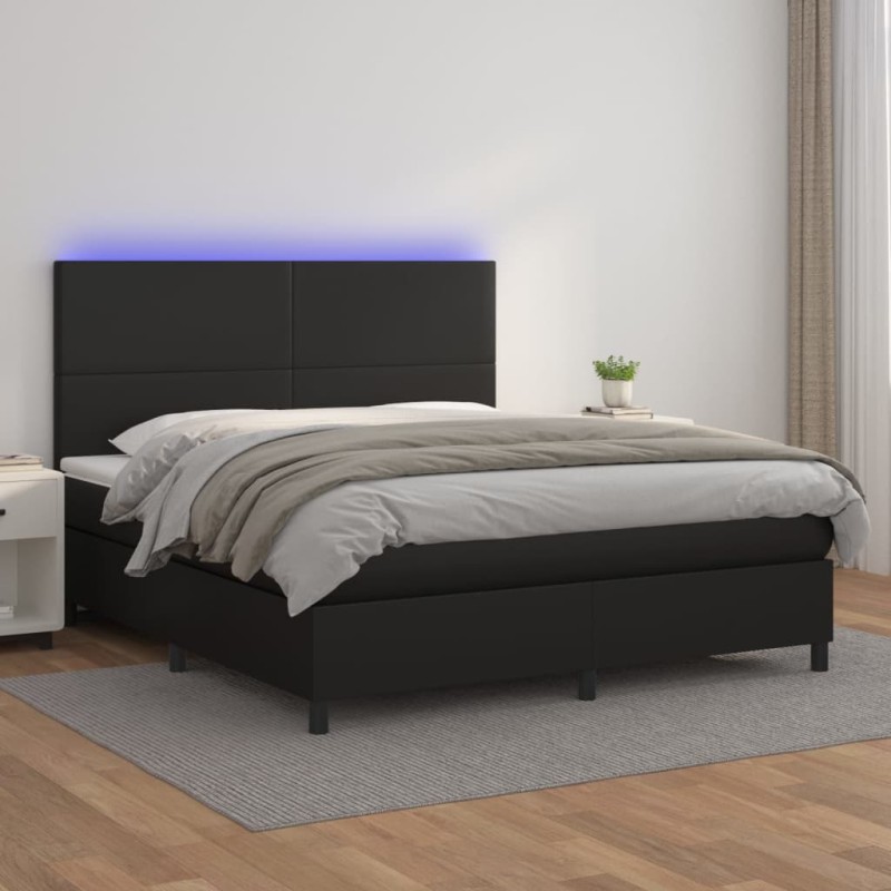 vidaXL Cama box spring colchón y LED cuero sintético negro 160x200 cm vidaXL Cama box spring colchón y LED cuero sintético negro 160x200 cm