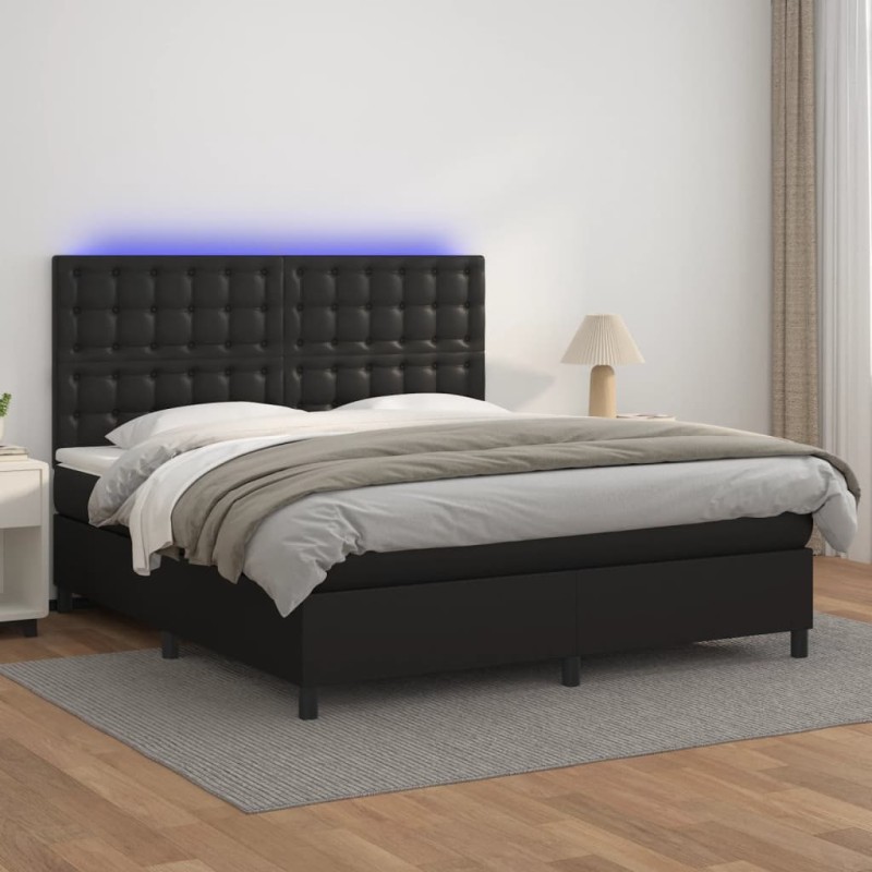 vidaXL Cama box spring colchón y LED cuero sintético negro 180x200 cm vidaXL Cama box spring colchón y LED cuero sintético negro 180x200 cm