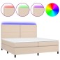 vidaXL Cama box spring colchón LED cuero sintético capuchino 200x200cm vidaXL Cama box spring colchón LED cuero sintético capuchino 200x200cm