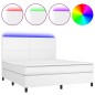 vidaXL Cama box spring colchón y LED cuero sintético blanco 180x200 cm
