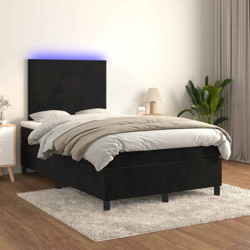 vidaXL Cama box spring colchón y LED terciopelo negro 120x200 cm vidaXL Cama box spring colchón y LED terciopelo negro 120x200 cm