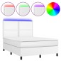 vidaXL Cama box spring colchón y LED cuero sintético blanco 140x200 cm