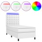 vidaXL Cama box spring y colchón LED cuero sintético blanco 90x200 cm
