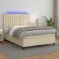 vidaXL Cama box spring colchón y LED cuero sintético crema 140x190 cm vidaXL Cama box spring colchón y LED cuero sintético crema 140x190 cm