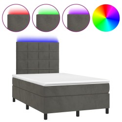 vidaXL Cama box spring colchón y LED terciopelo gris oscuro 120x200 cm