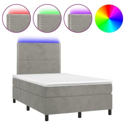 vidaXL Cama box spring colchón y LED terciopelo gris claro 120x200 cm