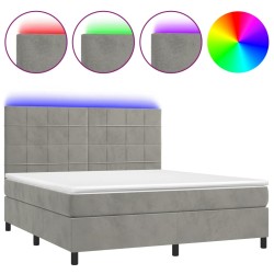 vidaXL Cama box spring colchón y LED terciopelo gris claro 180x200 cm