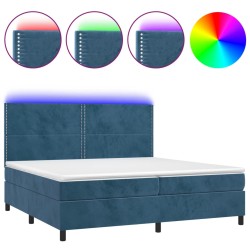 vidaXL Cama box spring colchón y LED terciopelo azul oscuro 200x200 cm