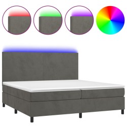 vidaXL Cama box spring colchón y LED terciopelo gris oscuro 200x200 cm