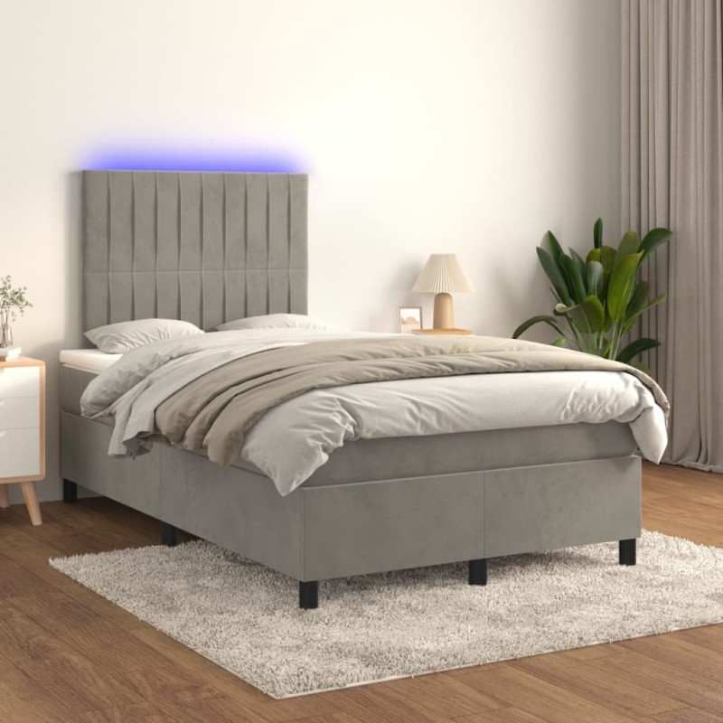 vidaXL Cama box spring colchón y LED terciopelo gris claro 120x200 cm vidaXL Cama box spring colchón y LED terciopelo gris claro 120x200 cm