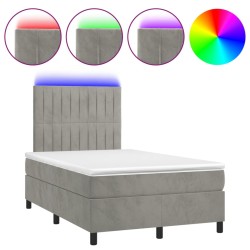 vidaXL Cama box spring colchón y LED terciopelo gris claro 120x200 cm