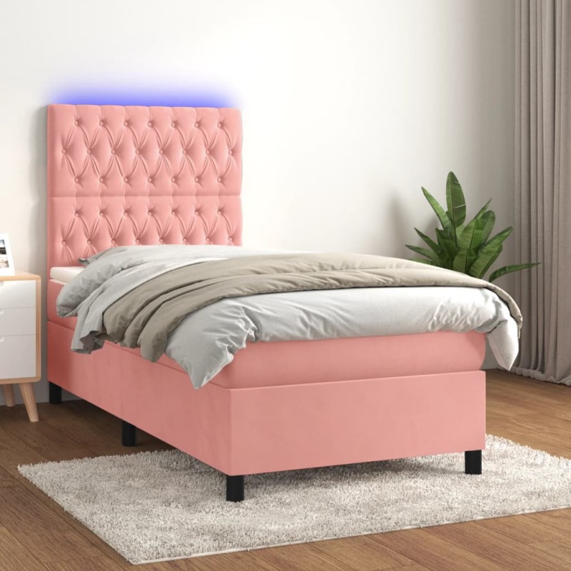 vidaXL Cama box spring colchón y LED terciopelo rosa 100x200 cm vidaXL Cama box spring colchón y LED terciopelo rosa 100x200 cm