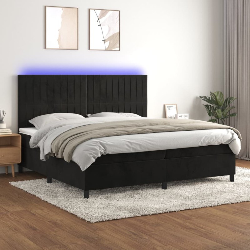 vidaXL Cama box spring colchón y LED terciopelo negro 200x200 cm vidaXL Cama box spring colchón y LED terciopelo negro 200x200 cm