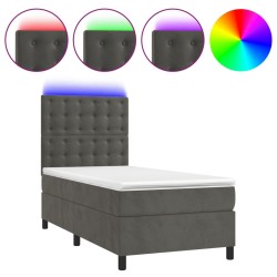 vidaXL Cama box spring colchón y LED terciopelo gris oscuro 100x200 cm