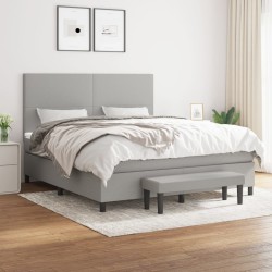 vidaXL Cama box spring con colchón tela gris claro 160x200 cm