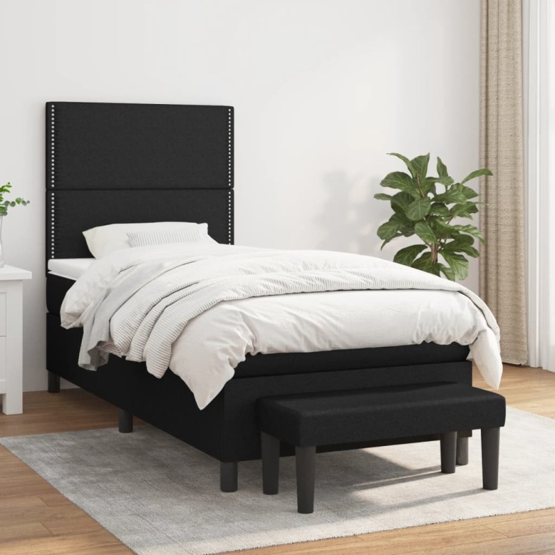 vidaXL Cama box spring con colchón tela negro 90x200 cm vidaXL Cama box spring con colchón tela negro 90x200 cm