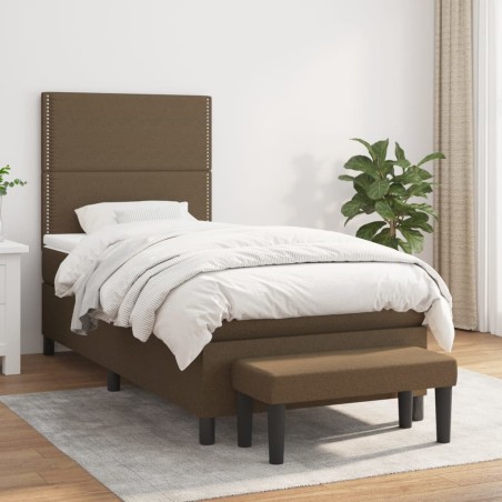vidaXL Cama box spring con colchón tela marrón oscuro 80x200 cm