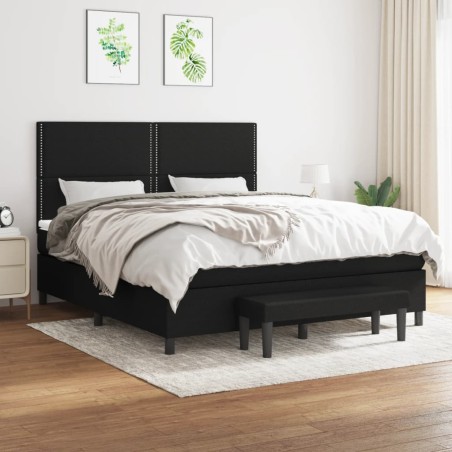 vidaXL Cama box spring con colchón tela negro 180x200 cm
