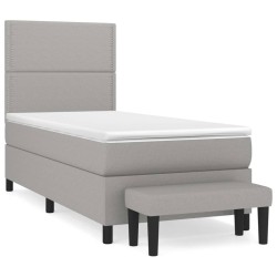 vidaXL Cama box spring con colchón tela gris claro 90x200 cm