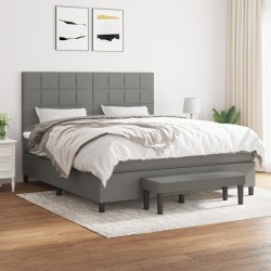 vidaXL Cama box spring con colchón tela gris oscuro 160x200 cm