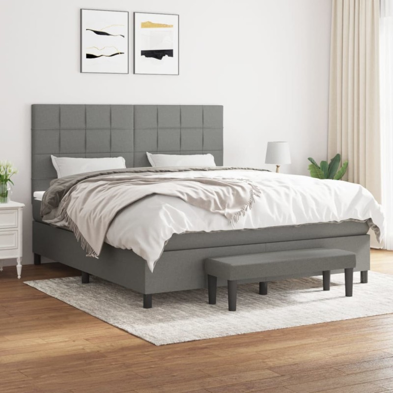 vidaXL Cama box spring con colchón tela gris oscuro 160x200 cm vidaXL Cama box spring con colchón tela gris oscuro 160x200 cm